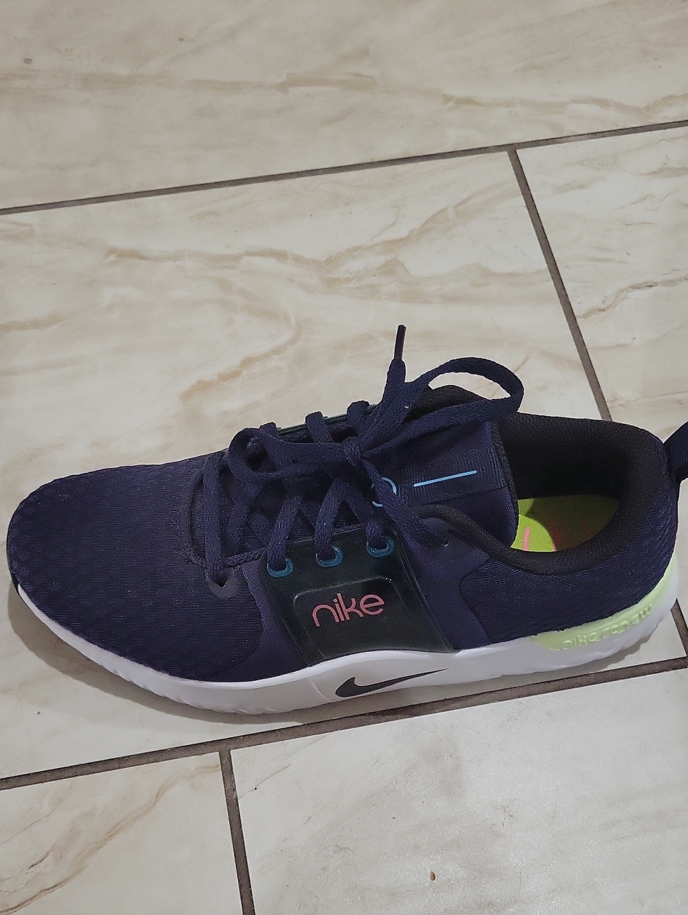 Nike Navy Athletic Sneaker with Pink and Lime Accents